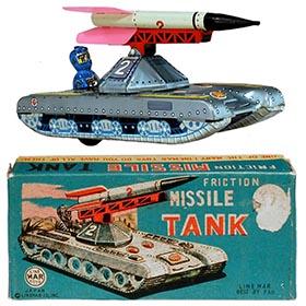 c.1958 Linemar, Friction Missile Tank (with Circuitry Robot) in Original Box