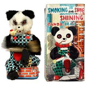 c.1959 Alps, Smoking & Shoe Shining Panda Bear in Original Box