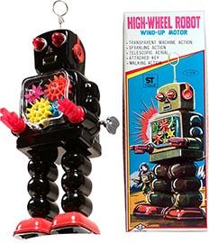 GOLD ROBOT WITH COGS & SPARKS IN CHEST CLOCKWORK HIGH WHEEL ROBOT  COLLECTIBLE 